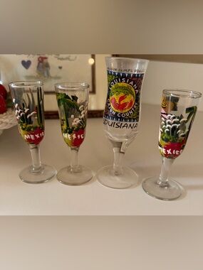 4 colorful painted shot glasses, very fun.